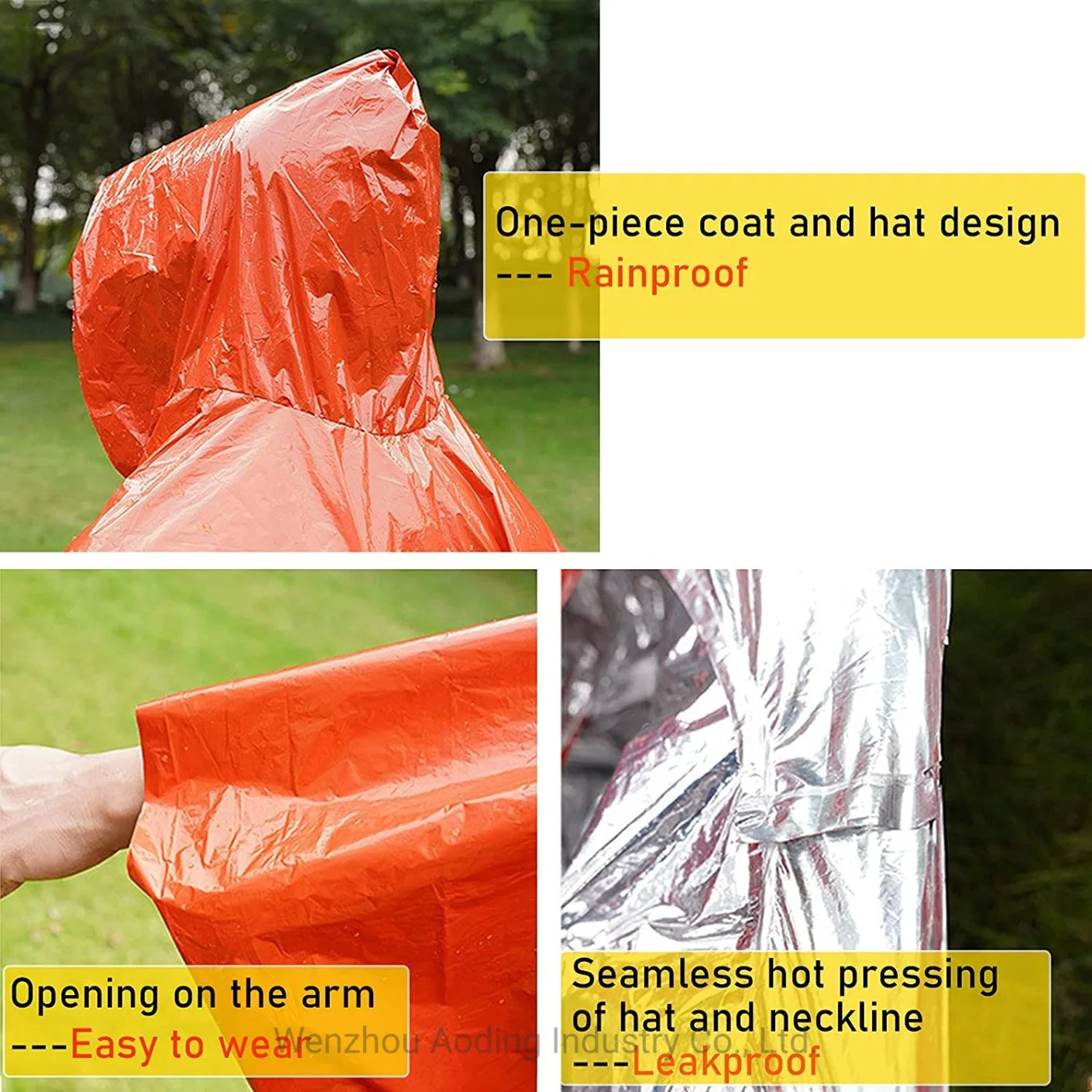 Multi Purpose Anti Tear Orange Survival PE Mylar Emergency Rain Poncho