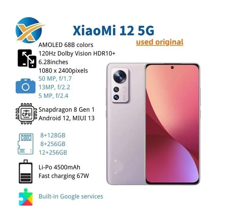 Wholesale/Supplier High quality/High cost performance Original 5g Android Smartphone 8+128GB Universal Ltpo Amoled Mi Mi12 Smartphone