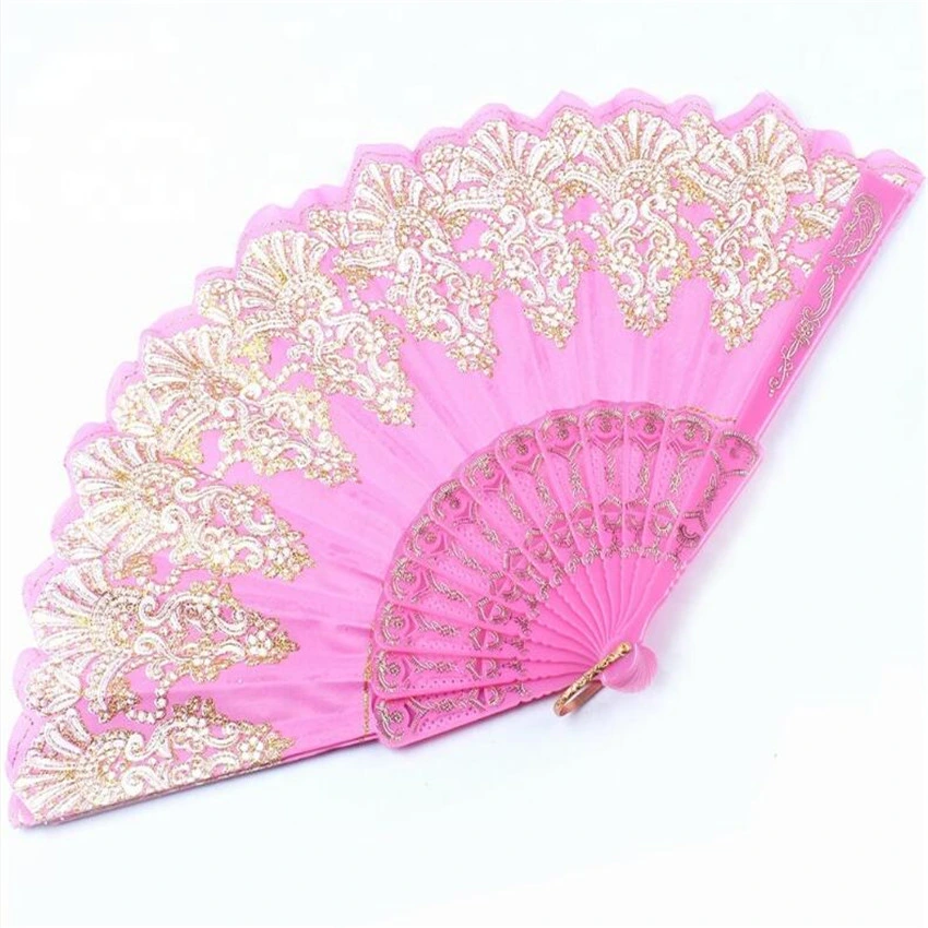 Multicolor Wedding Lace Fabric Folding Hand Fans