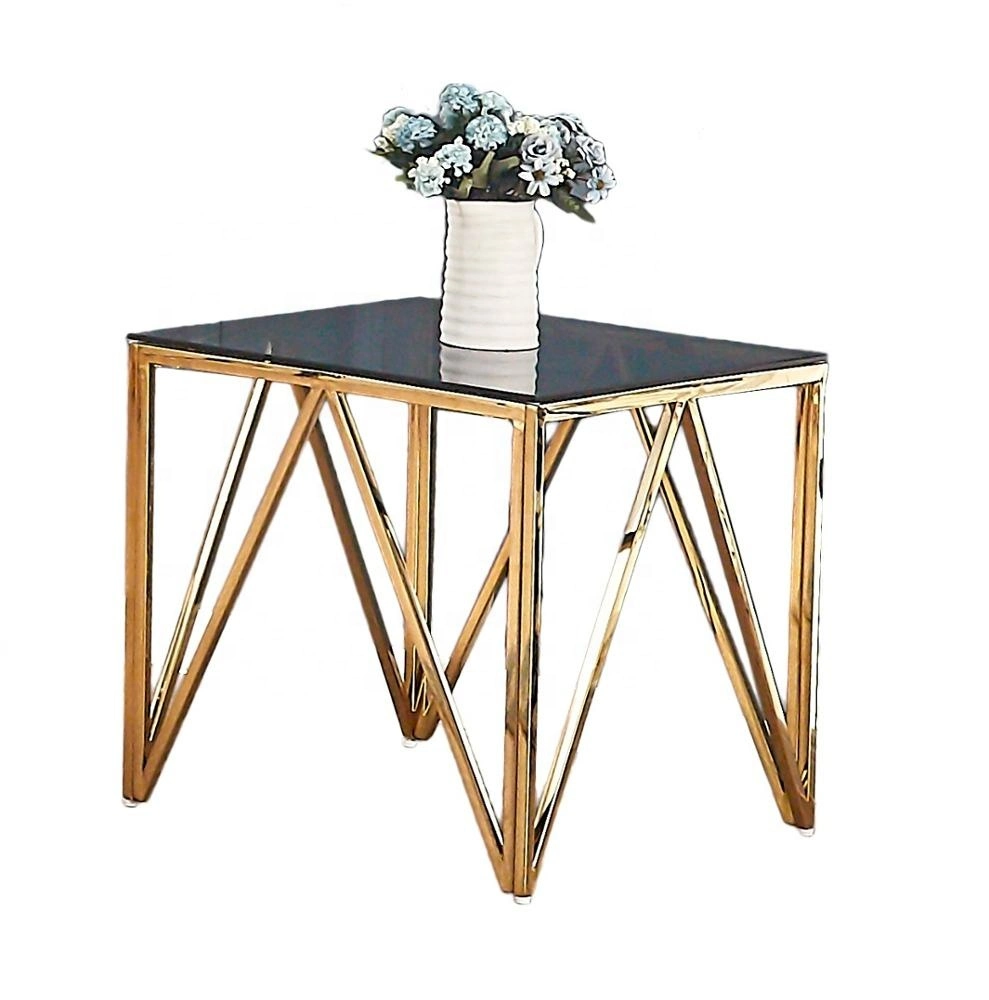 Tempered Glass Top and Stainless Steel Base Side Table Home Furniture
