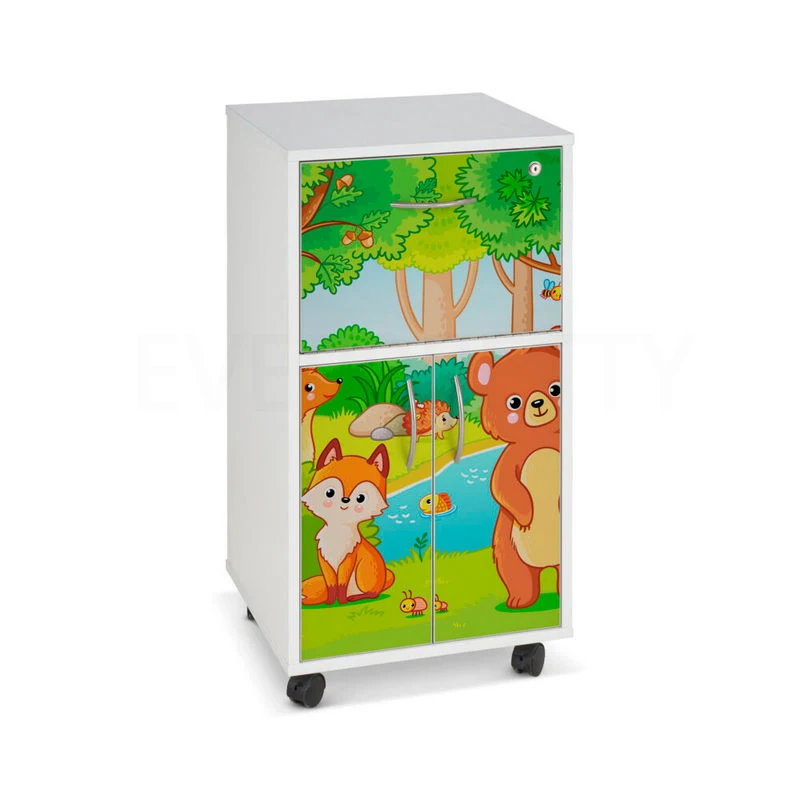 Hospital Furniture ABS Bedside Colorful Double-Layer Cabinet with Castors Mobile Medical Cabinet Bedside Locker on Wheels