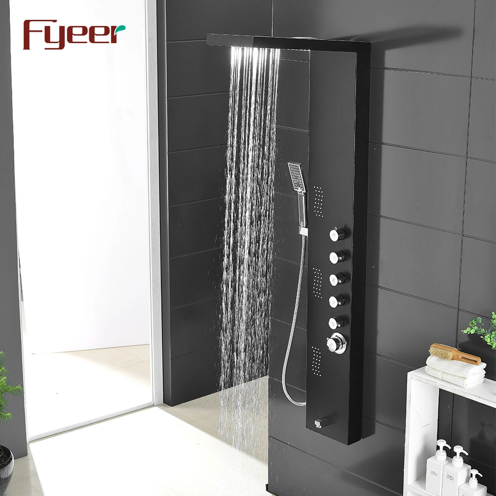 Fyeer Black Bathroom Depot Shower Wall Panels with LED Lights