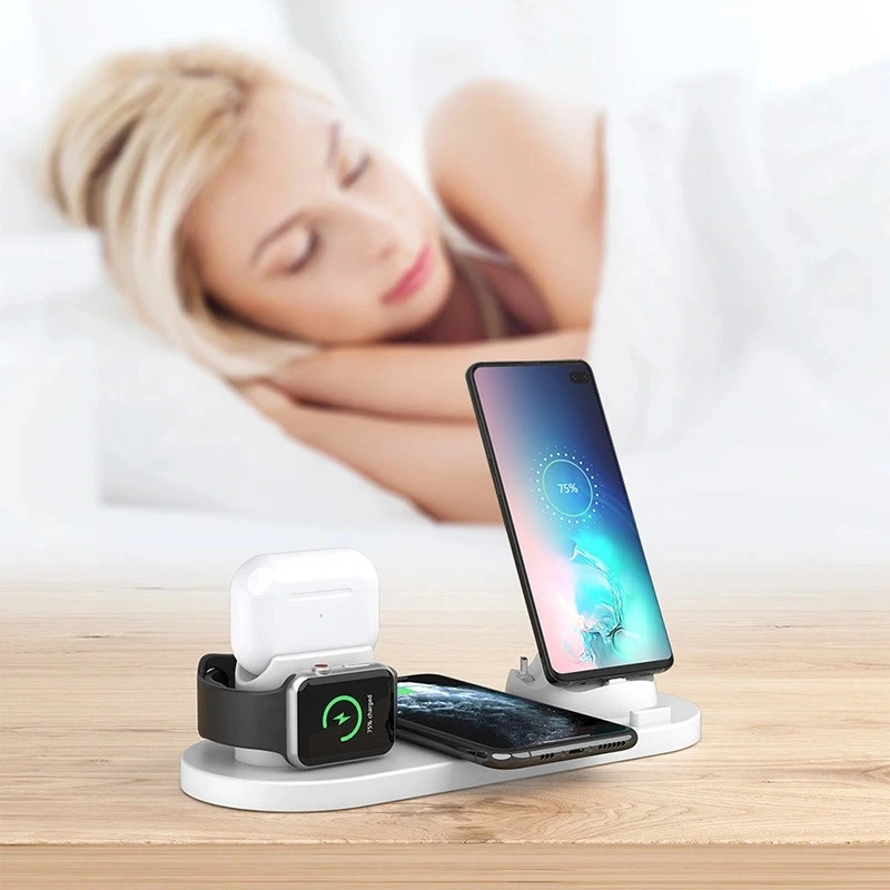 10W Qi 6 in 1 Wireless Fast Charger Docking Station for Smart Phone/Apple Watch/Airpods