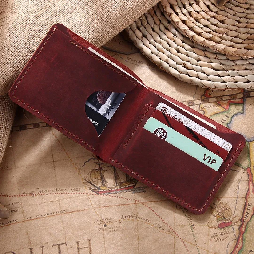 Cartão de couro genuíno Retro artesanais Wallet para Homens Mulheres Lady Senhoras por grosso