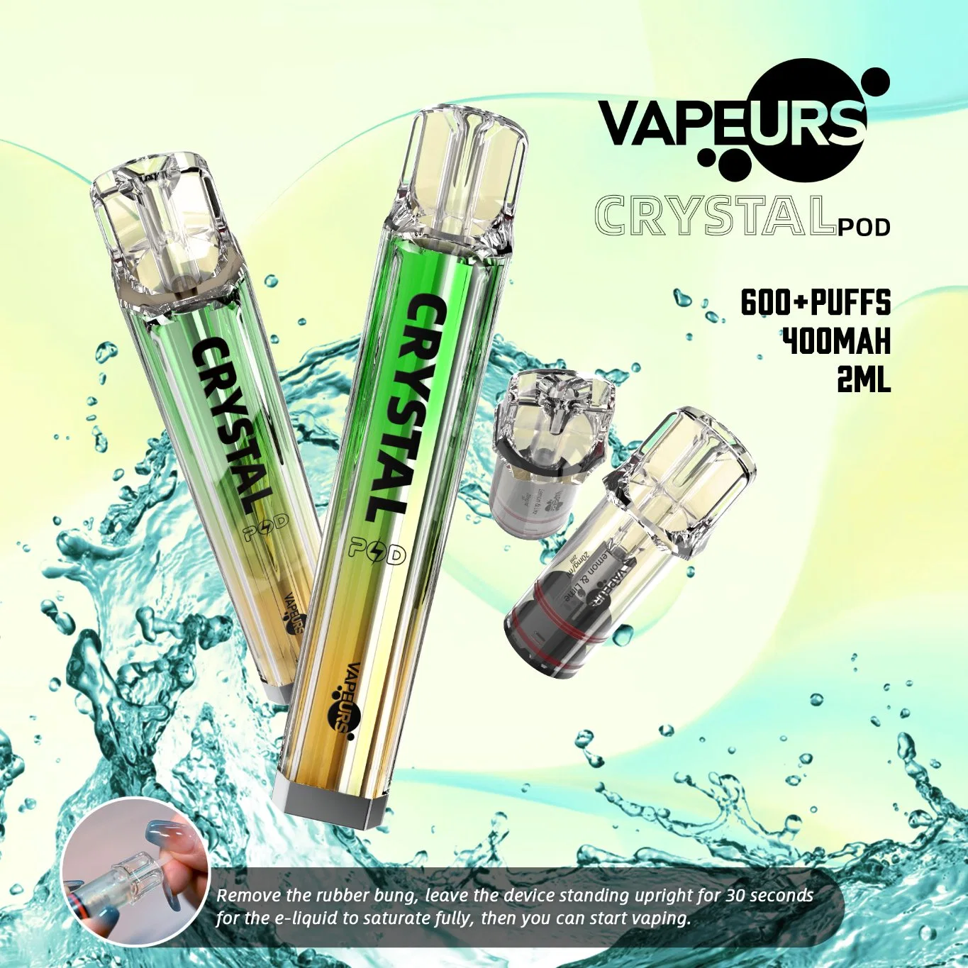 Vapeurs UK ske Crystal Vape Plus Pod Kit Vape Disposable/Chargeable Vape 600 مبغات نظام جمليّة جمليّة [2مل] قطعة [إ] سيجارة [علي بابا] موزعو النفخة 600 800 1000 نفخة