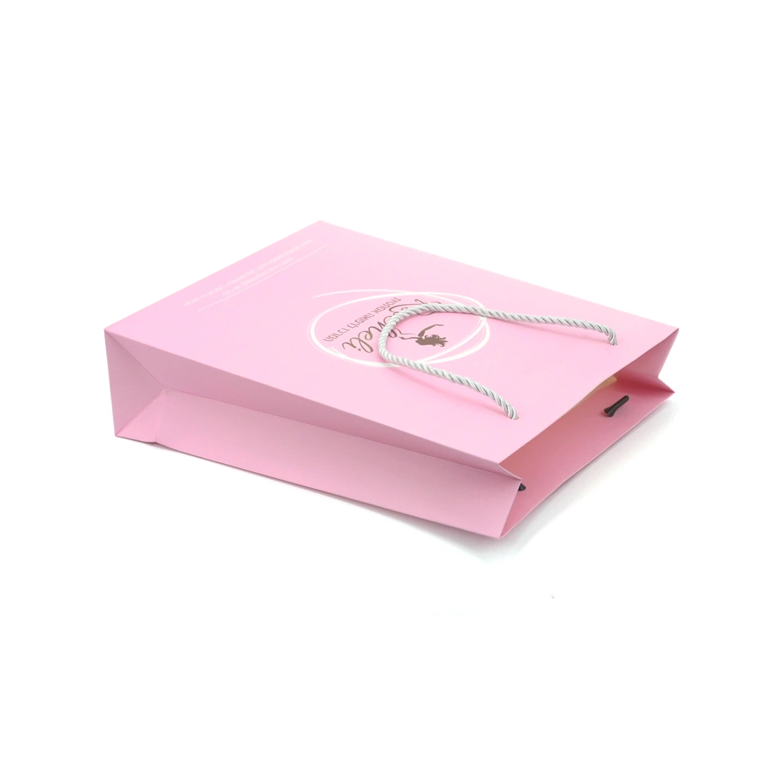 Saco de papel Kraft em cartão rosa Custom Offset Printing fabricante Atacado Saco de compras cosmético
