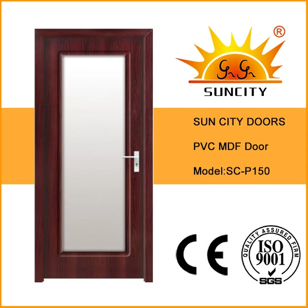 Popular Wooden Main PVC Bathroom Door with Glass Price (SC-P150)