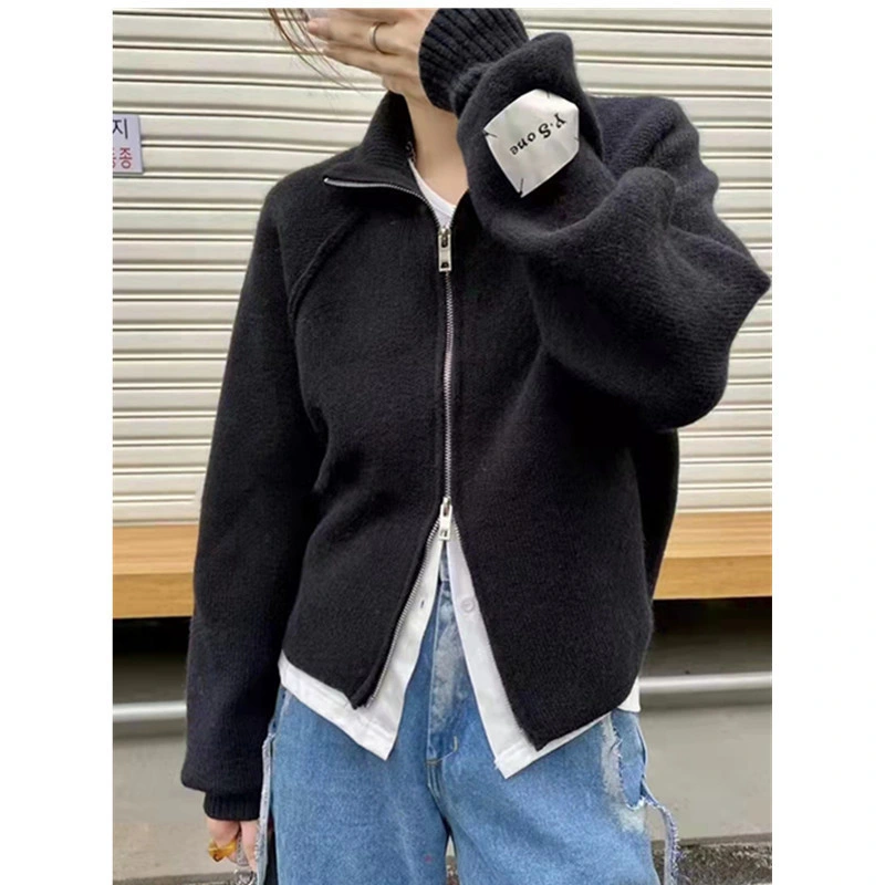 Double-Ended Zipper Sweater Coat Women's 2023 Fall New Casual Simple Niche Design Sense Knitted Open Clothing Wholesale/Supplier