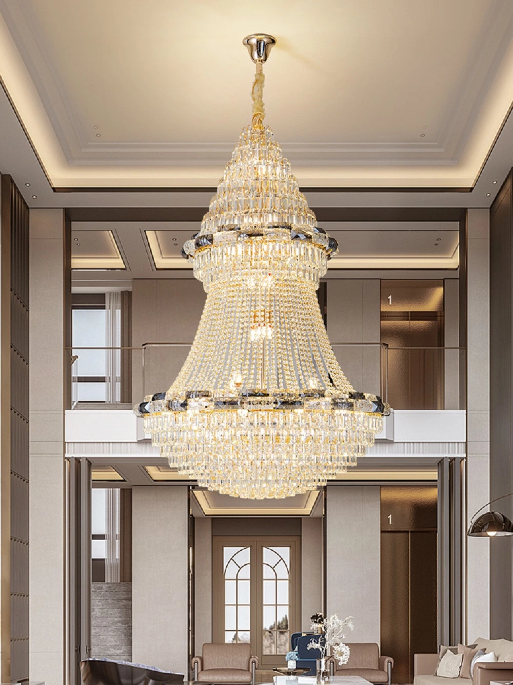 Neue Dekorative Indoor Design Gold Metall Loft Villa Kronleuchter Groß Luxus LED großes Foyer Kronleuchter Kristall für hohe Decke