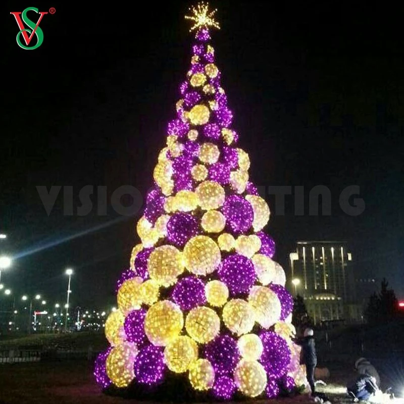 Customized Christmas Decorative Outdoor Tree Motif Light with Ball Ornaments