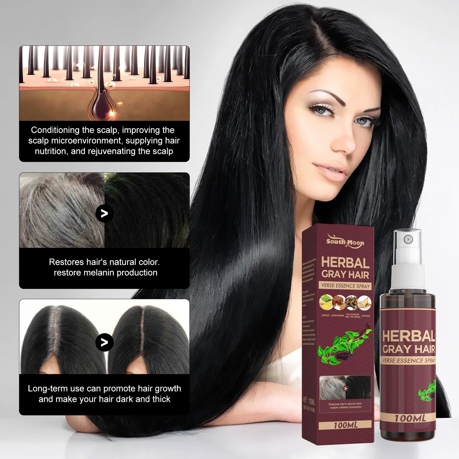 White Hair Turn Gray Black Hair Treatment Spray 30 Days Black Hair Care Oil Conditioners