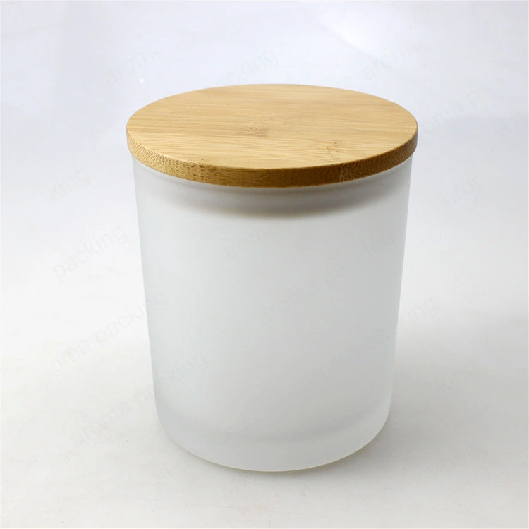 7oz 16oz Frosted Glass Candle Jar with Wooden Lid