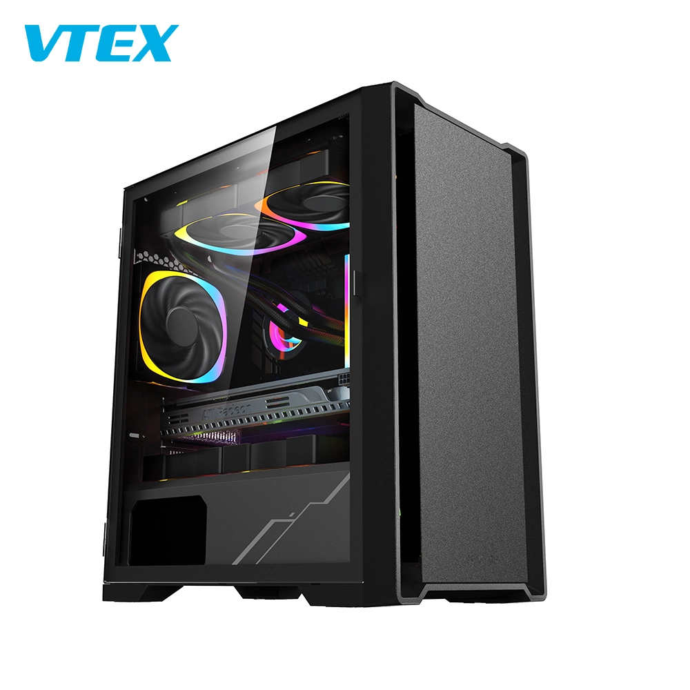 ATX de malha de vidro temperado M-Lâmpada RGB ATX preto de torre média PC de jogos de computador caso com 10 ventiladores, adequado para Gamers