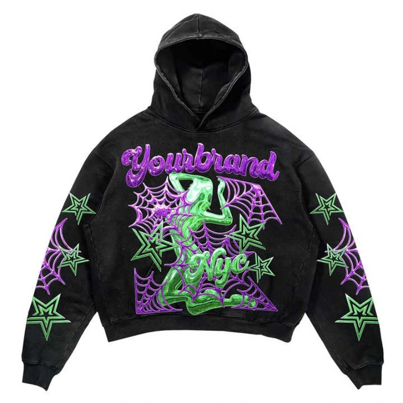 Custom Cotton Double Layer DTG Print Spider Web Hood Hoodies