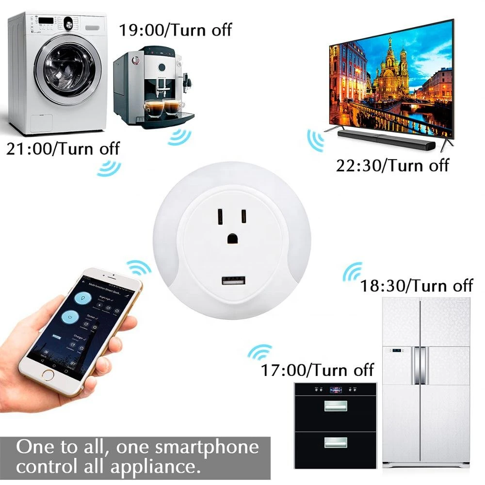 Tuya Smart WiFi Socket USB Remote Alexa Google Voice Control مقبس كهربائي أمريكي