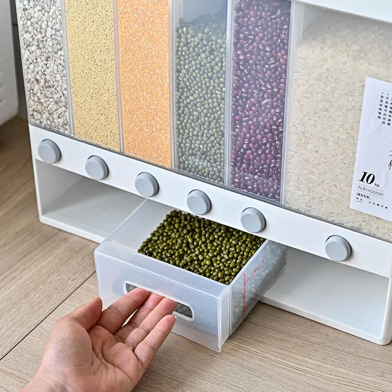 Contenedor de arroz comida cereal contenedor Wall-Mounted dispensador de cereales