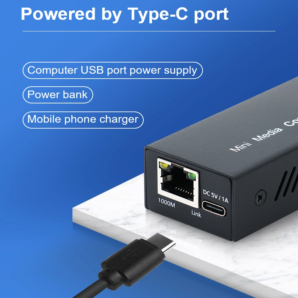 Mini Size Gigabit Fiber Media Converter USB-C 5V Input