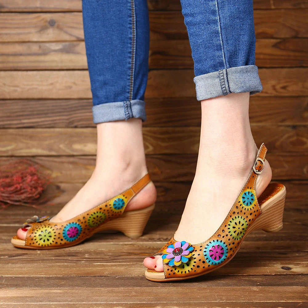 Fashion Flower Pattern Belt Buckle Shoes Hollow out Sandals