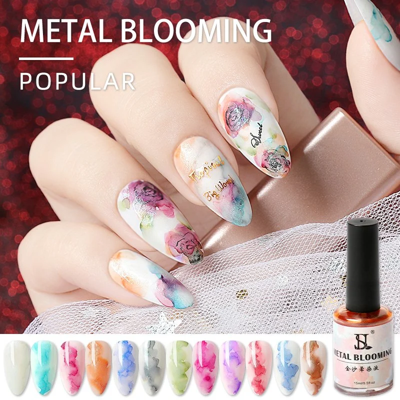 HS Wholesale/Supplier Prices Private Label Custom Professional 12 Colors White Base Metal Blooming Acrylic Gel Nail Polish