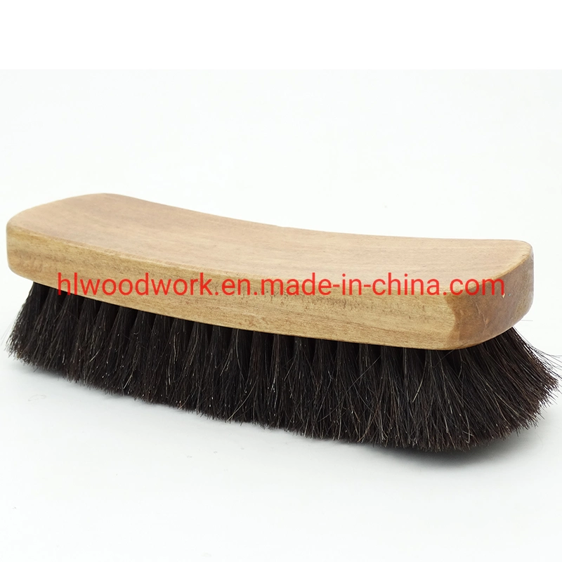 Shoe Polish Brush 20cm Beech Wood Handle Horse Hair Black Horse Hair