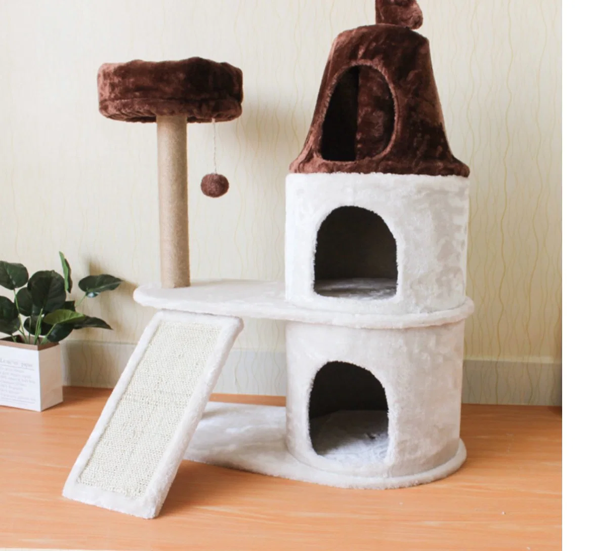 Brown y White Castle Cat House, juguetes de gato