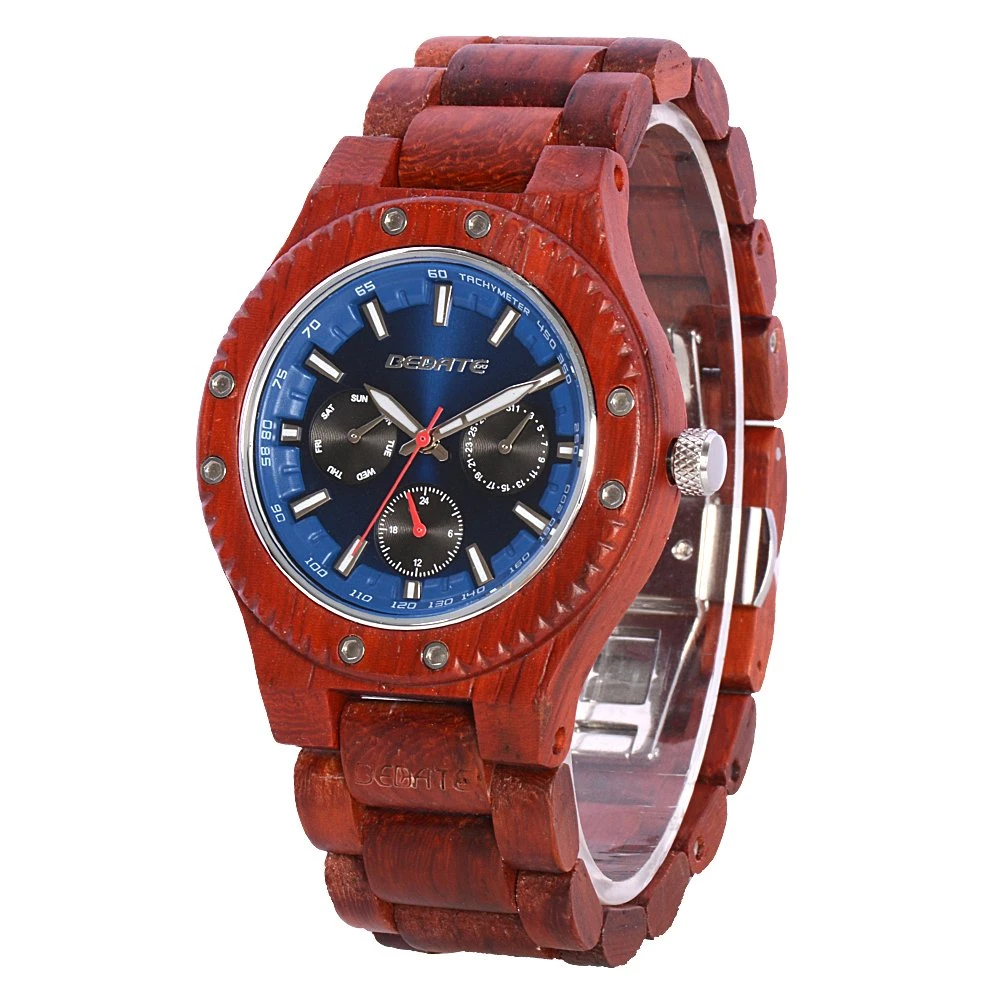 Mens Wooden Watch with Luminous Hands Lightweight Wristwatch