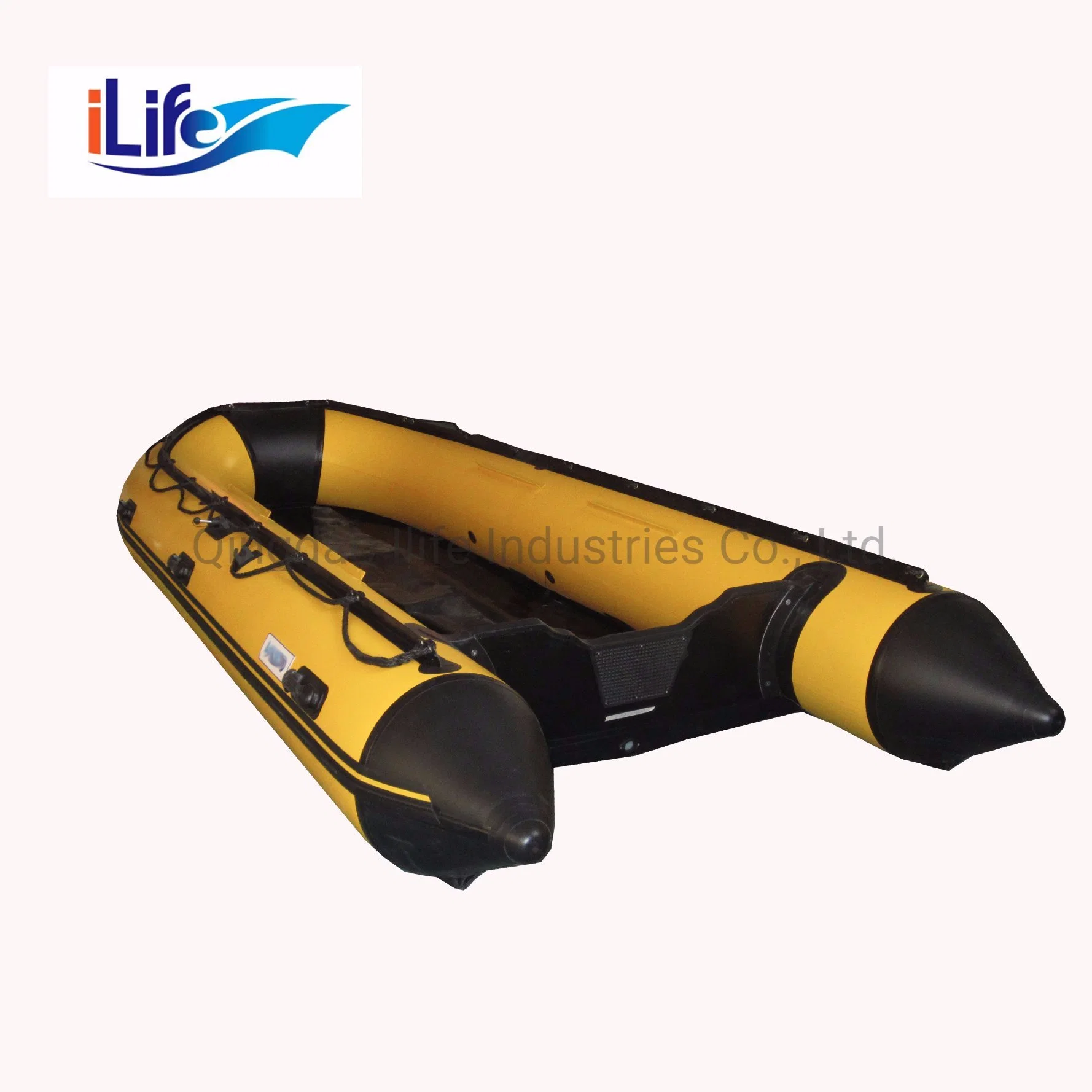 Ilife 4.7m Yellow Offshore PVC/Hypalon Inflatable Rescue Fishing Rubber Boat with Aluminum/Drop Stitch Air/Plywood Floor