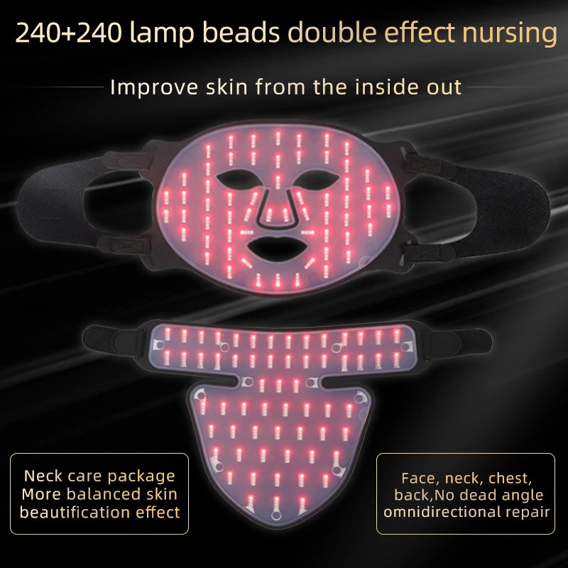 Cuidado com a pele 4a1Silicone cores do LED vermelho a terapia da luz Face Facial Máscara de folhas preto