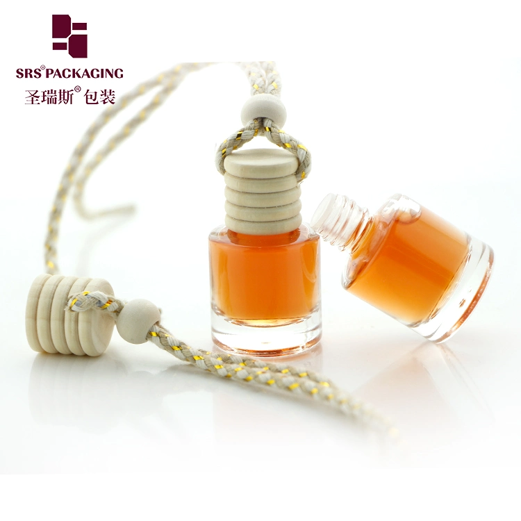 Luxury Round Shape 8ml Glass Car Bottle Perfume With Plug Wooden Cap