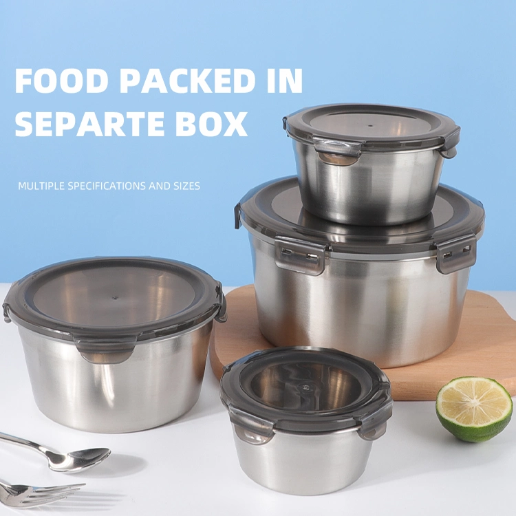 Wholeasale BPA libre forma redonda plástico Acero inoxidable Bento almuerzo Caja de embalaje de alimentos con tapa hermética