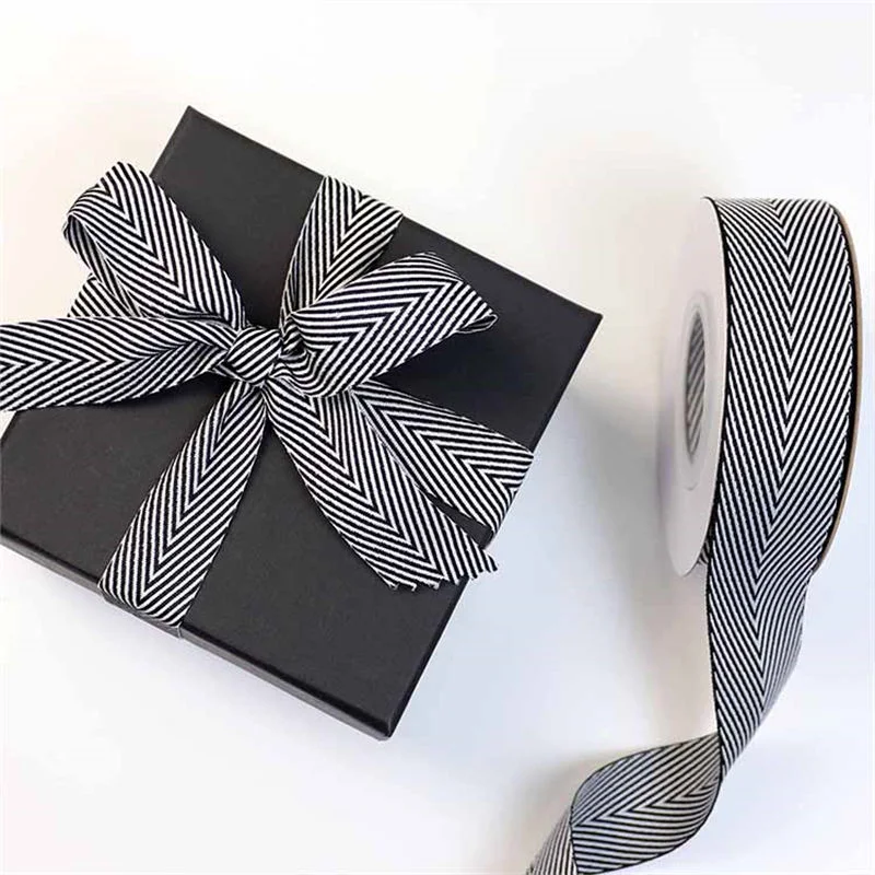 Hot Sale Gift Box Wrapping Black and White Striped Grosgrain Ribbon