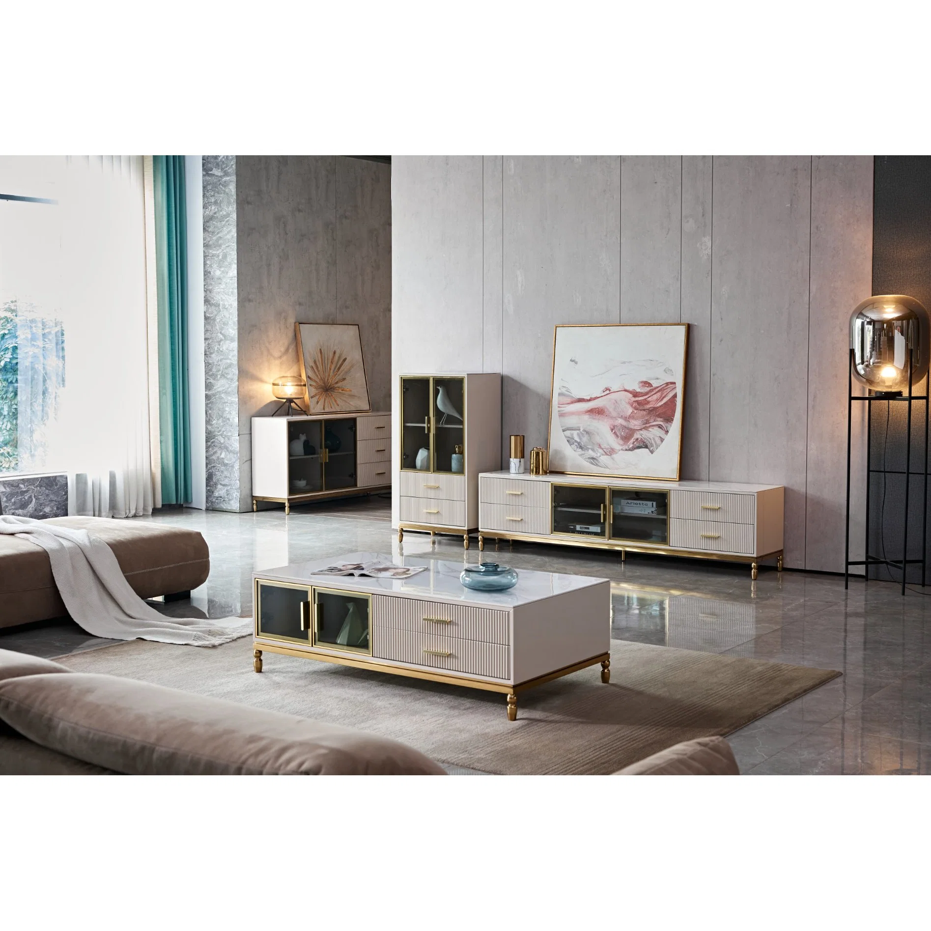 Quality Modern Luxury Cabinet Furniture Coffee Table Wall Unit Wood TV Stand