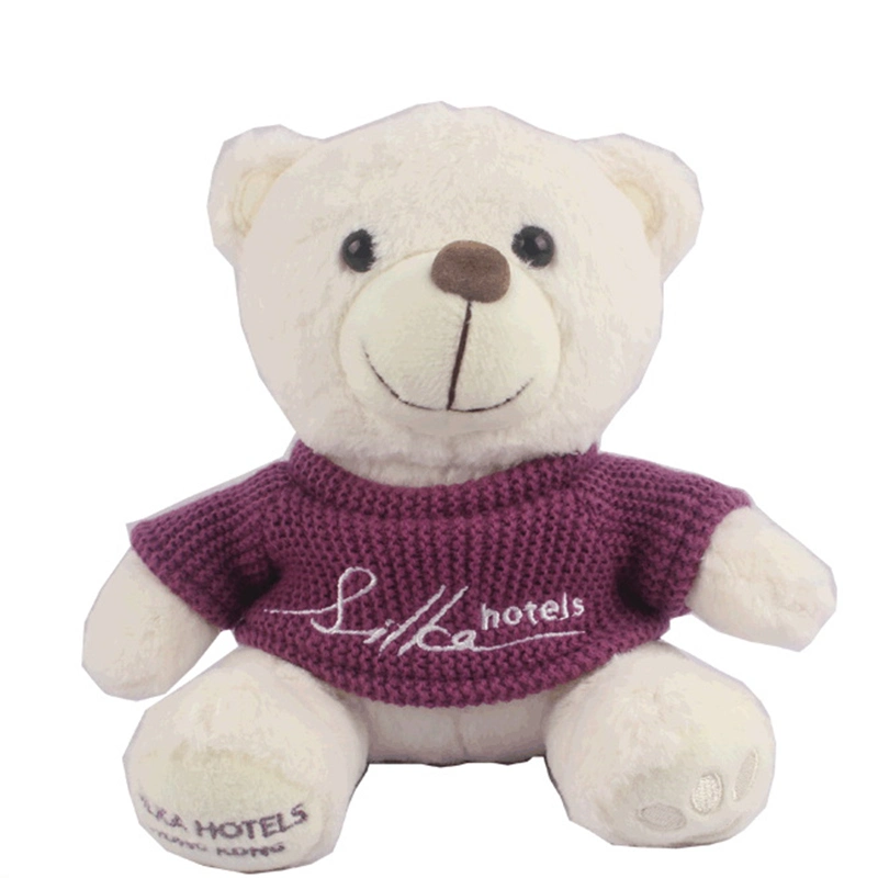 Suéter personalizada de logotipo 20cm White Roupões macios recheadas de pelúcia vestido Animal Teddy Bear