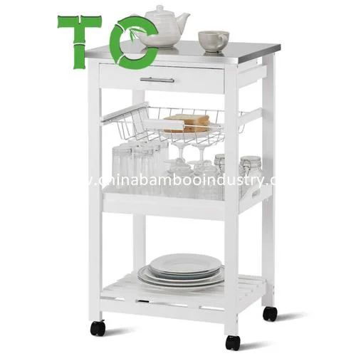 Wholesale 4-Tier Rolling Bamboo Kitchen Utility Cart with Tray Kitchen Storage Cart with Gray Granite Countertop, Kitchen Trolley Rack