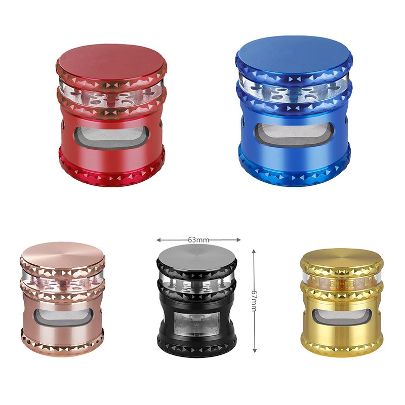 New Metal Window Smoke Grinder 63mm Four-Layer Three-Eye Slotted Tooth Zinc Alloy Grinder