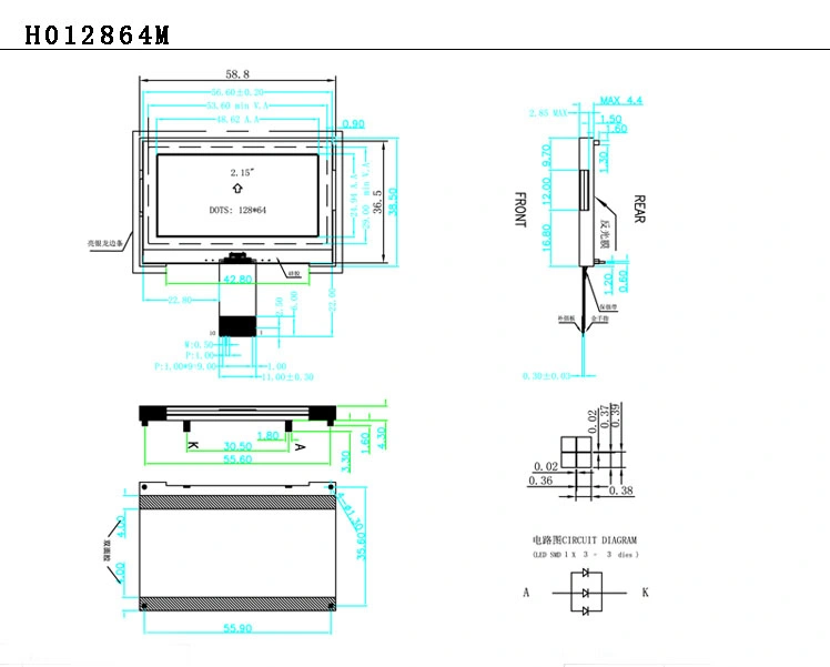 2.4 Inch LCD Monitor Graphic 128X64 Dots St7567 Controller FSTN Cog LCD Display Module