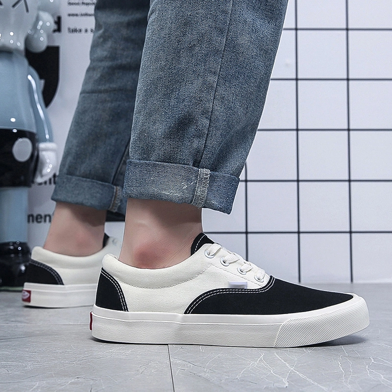 Fashion Men Black White Color Matching Walking Style Vulcanized Shoes