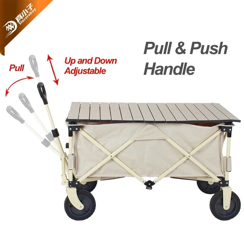 Custom Logo Outdoor Garden Carry Cart Trolley Metal Camping Wagon Table for Picnic Beach