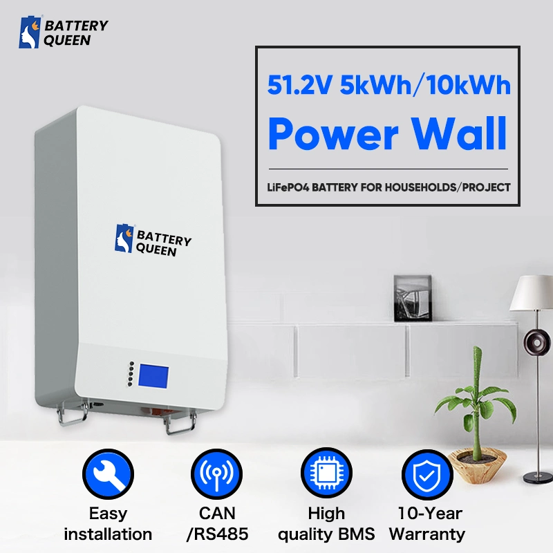 Battery Queen King Wall Mounted A Grade Power Wall 48V 100ah 200ah 5kwh-80kwh Solar Energy Storage Backup Power