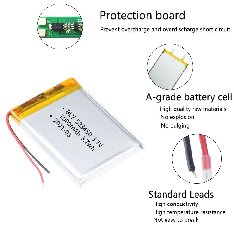 Batterie Li-ion 523450 pour brosse à dents électrique pointe et stylo clic 3.7 V 1 000 mAh