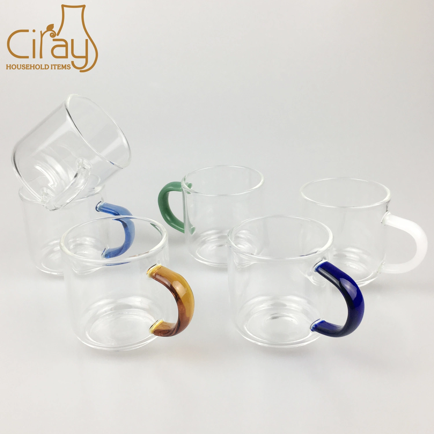 3oz Vidrio de borosilicato de alta tazas con asas de color para beber