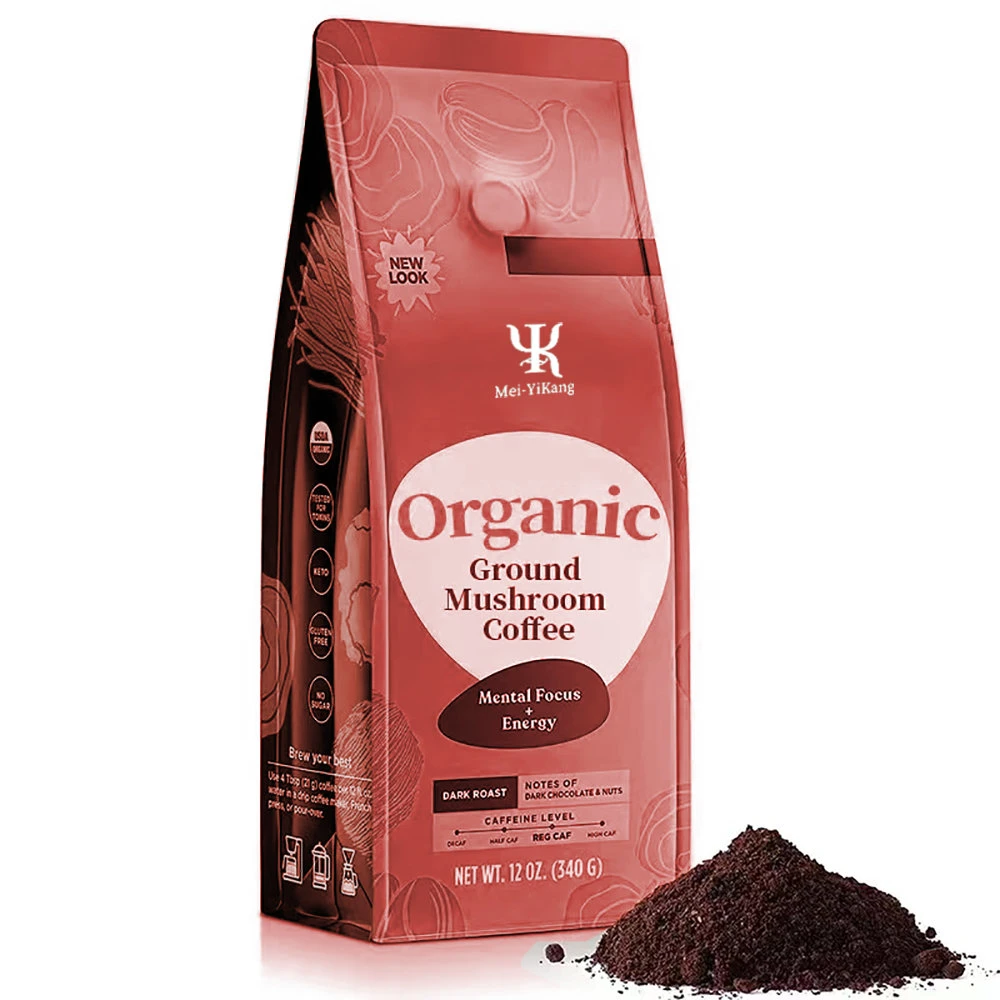 Custom Organic Ground Mushroom Coffee Enhanced Boost of Mental Focus Energy Long-Term Positive Mood Bag Coffee