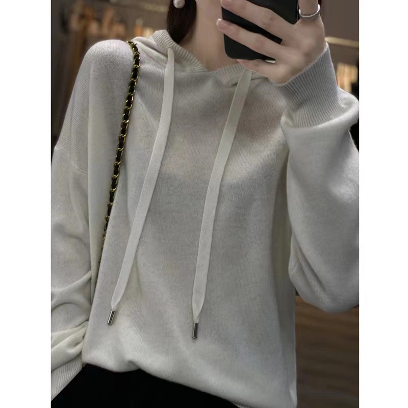 Pure Wool Plain Ladies Cashmere Hoodie Soft Women Sweater