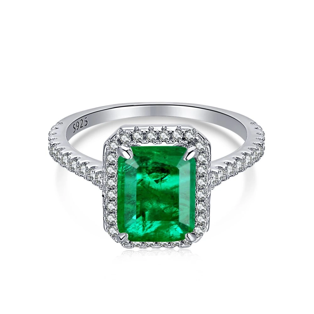 Bague en argent sterling S925 avec émeraude, diamant à haute teneur en carbone, pierre de tourmaline.