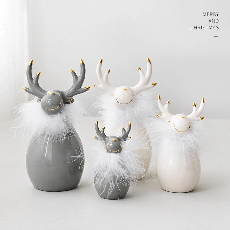 Nordic gris blanc céramique ornements de cerfs des décorations de Noël à l'intérieur