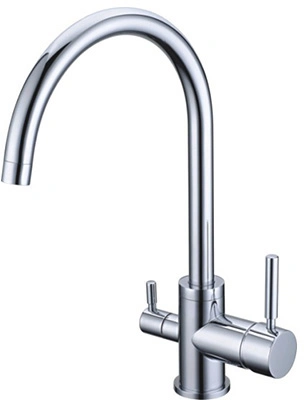 Landonbath cromada superfície água filtro 3 vias cozinha pia faucet Punho único furo frio/água quente latão moderno escovado