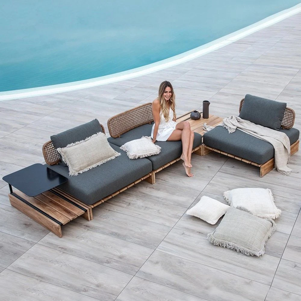 Leisure Ways Used Patio Divan Outdoor Couch Sofa Sets Wood Rattan Wicker Garden Furniture