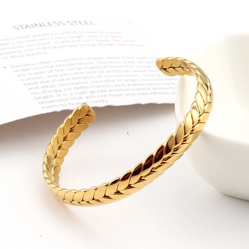 Fashion Stainless Steel Wheat-Ear Opening Cuff Bracelet