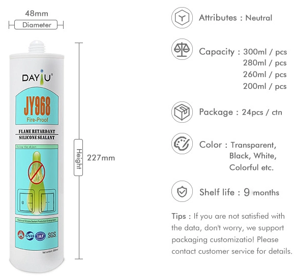 Нейтральный силиконовый герметик для антистарных зданий, огнестойкий Для стекла