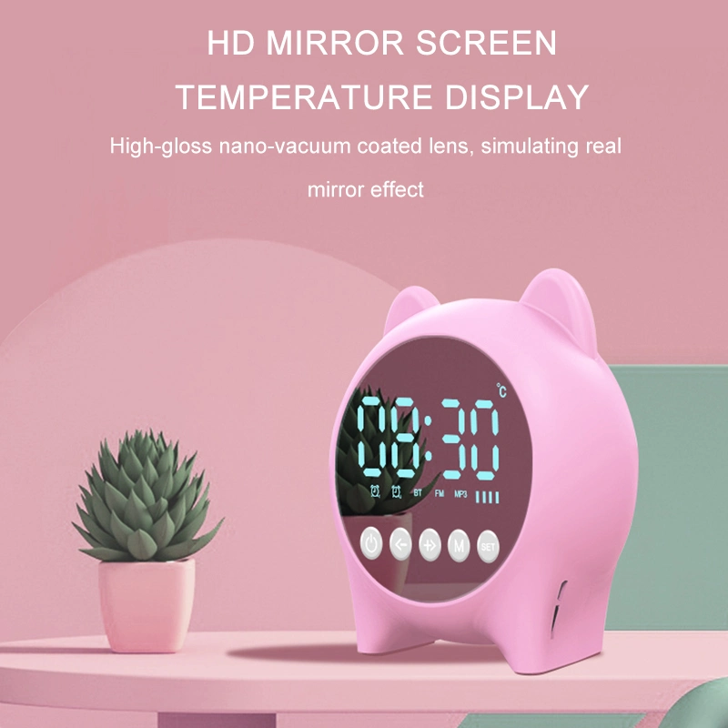 Amazon Hot Sell Mirror Face Audio Speaker Mini Wireless Stereo Sound Box with Alarm Clock